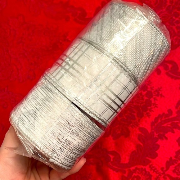 Brand New Set of 16 Rolls Wired Christmas Ribbon Plaid Burlap Glitter Decorating - Picture 5 of 12